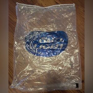 clear plastic drawstring bag featuring the Bud Light logo